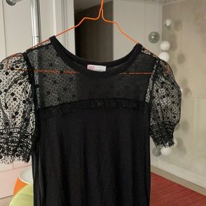 Red Valentino Black Top with Ruffled Lace Sleeves